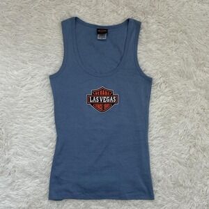 Vintage Y2K Streetwear Grunge Harley Davidson biker blue tank top Size M
